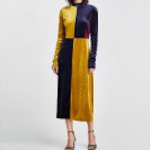 ZARA Velvet Color Block Dress NWT